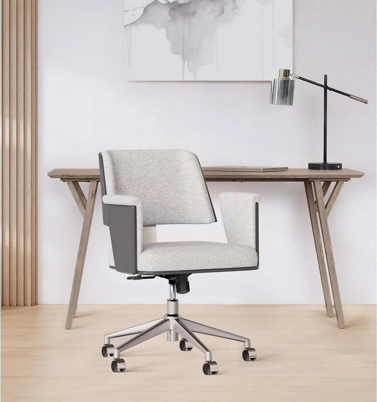 White Bouclé Fabric Task Chair Z6364