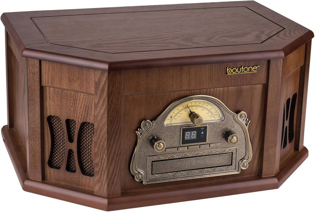 8-in-1 Natural Wood Turntable Stereo System with Bluetooth N411