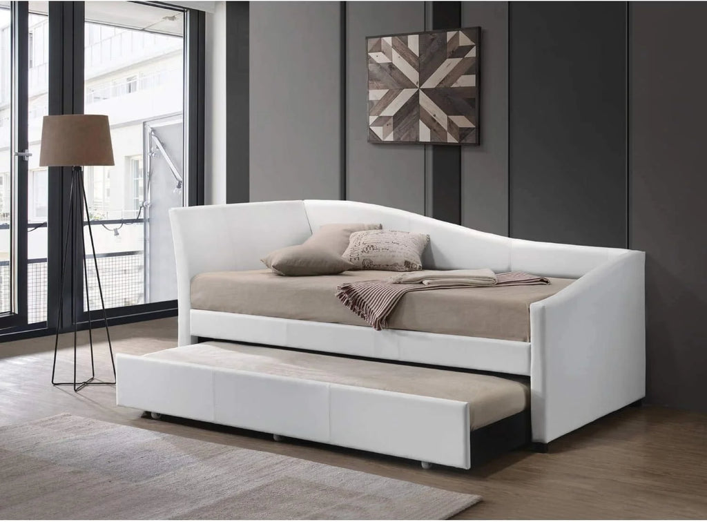 White Faux Leather Upholstered Daybed with Trundle C48898