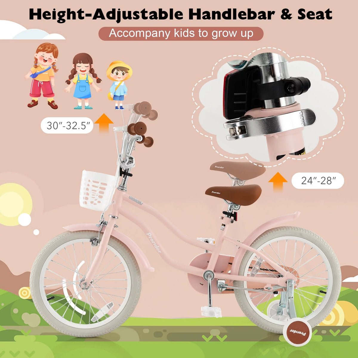 Pink Kids Bike with Training Wheel H9864
