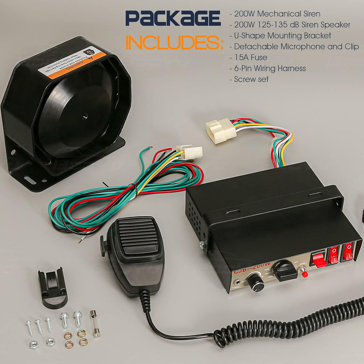 12V 200W 9 Tones Police Warning Emergency Siren PA System with Handheld Microphone V567129