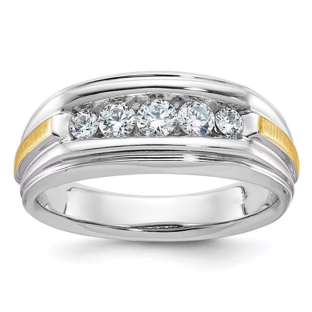 14k Two-tone Gold Men's 5-Stone 1/2 Carat Lab Grown Diamond Ring G7436