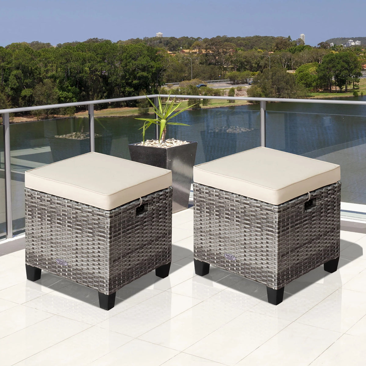 Turquoise Rattan Cushioned Ottoman K7948