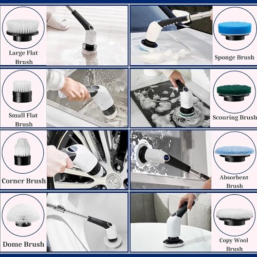 Cordless Electric Spin Scrubber with 8 Replaceable Brush Heads M854414