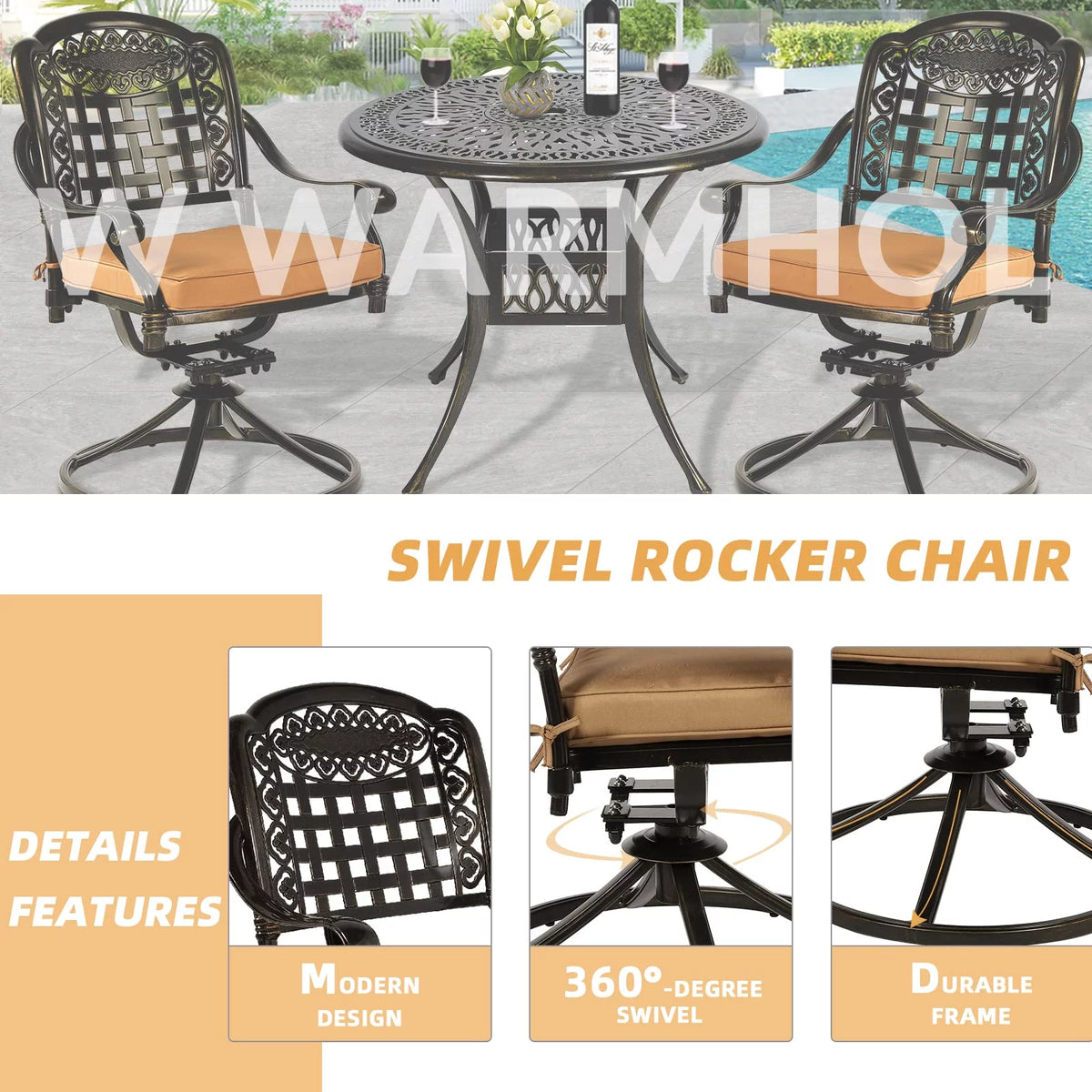 5 Piece Cushioned Swivel Rocking Patio Dining Set with 35.2" Round Table Y28049