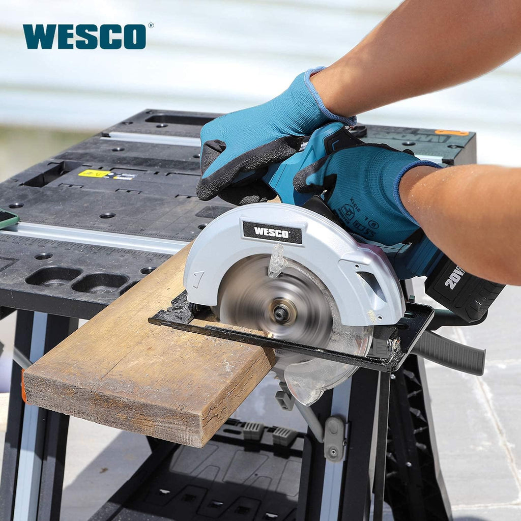 20V 4.0Ah Cordless Circular Saw, 6-1/2", 4000RPM, 0-45° Bevel, with Charger, Vacuum Adaptor, Parallel Guide, Wood Cutting Blades (24T / 40T), Pack of 2 J6858