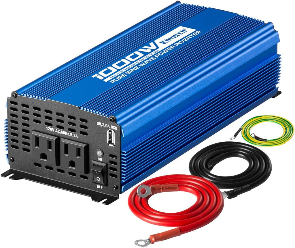 1000W Pure Sine Wave Power Inverter DC 12V to AC 110V with Dual AC Outlets & 2A USB Ports Y81460