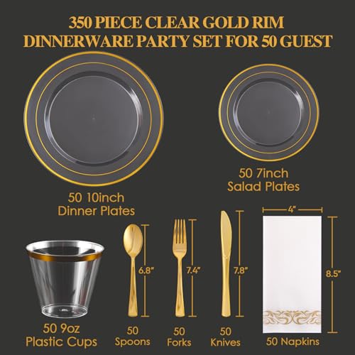 Clear 350 Count Plastic Dinnerware Set with Gold Rim F416