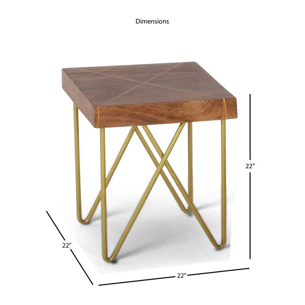 22" Square End Table in Warm Brown Pine and Brass N724827