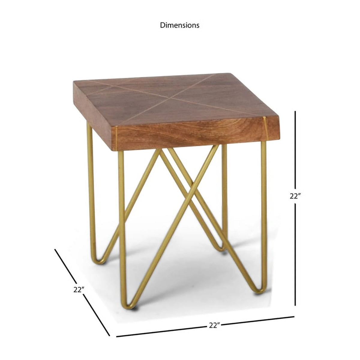 22" Square End Table in Warm Brown Pine and Brass N724827