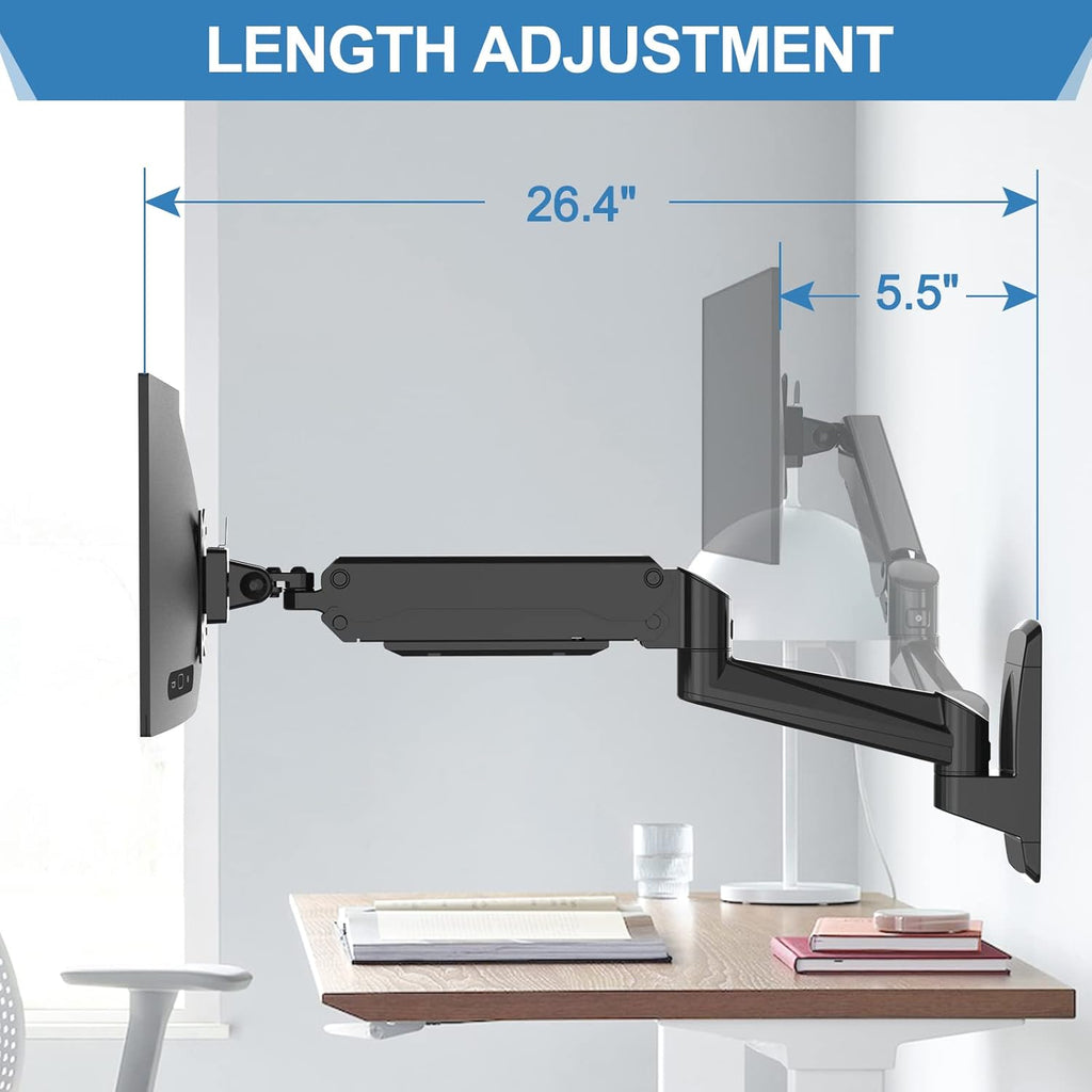 Single Wall Monitor Mount, Fully Adjustable Ultrawide Wall Mounted Monitor Arm, Full Motion Computer Wall Mount with Extendable Arm, Pack of 2 R104075