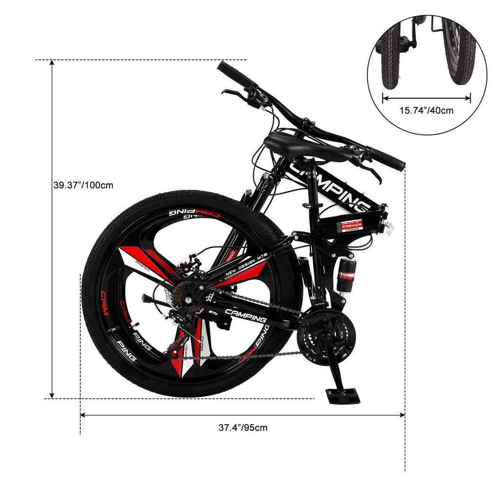 26 inch 21 Speeds Folding Mountain Bike High Carbon Steel Red U269