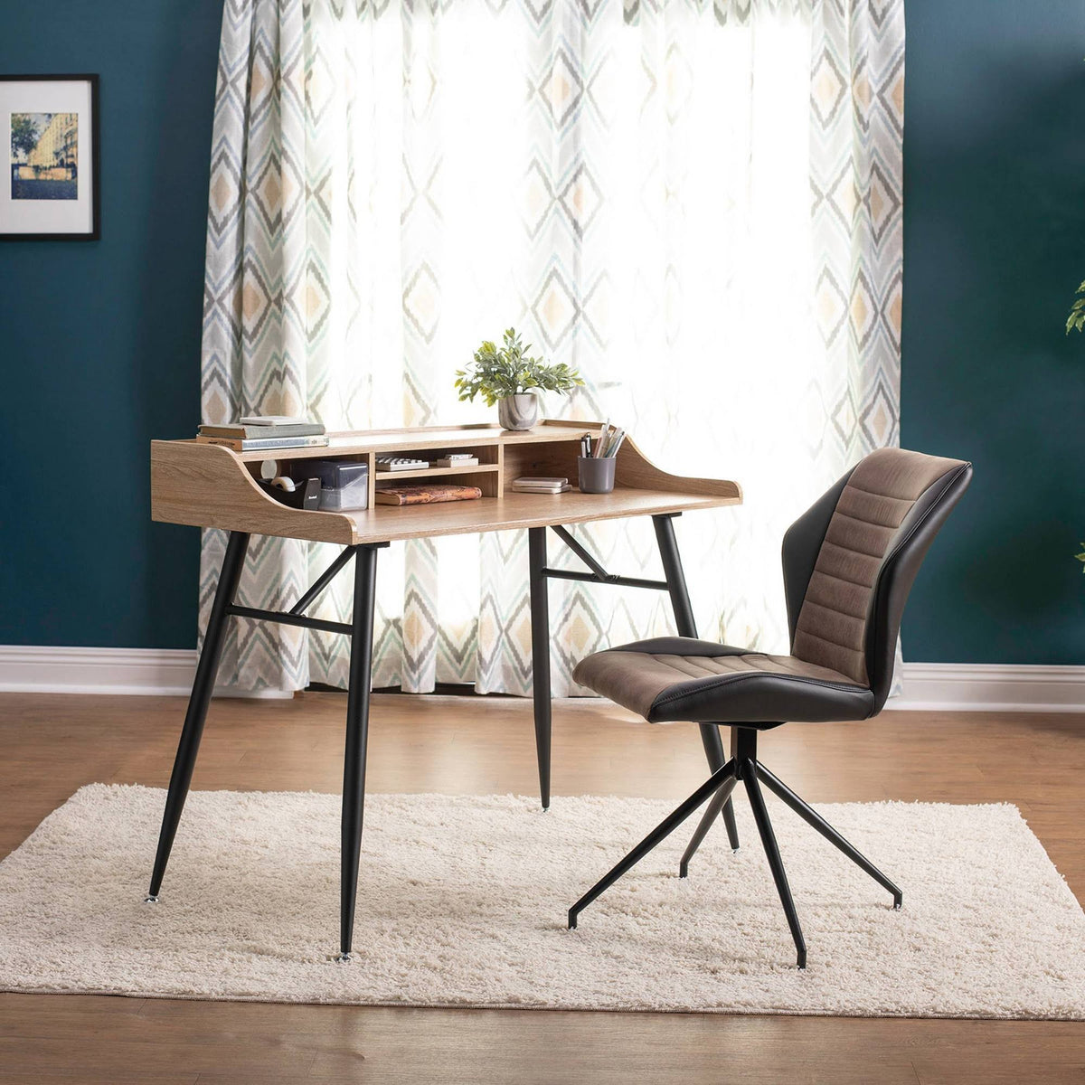 Black Brown Swivel Accent Chair with Metal Base S92755