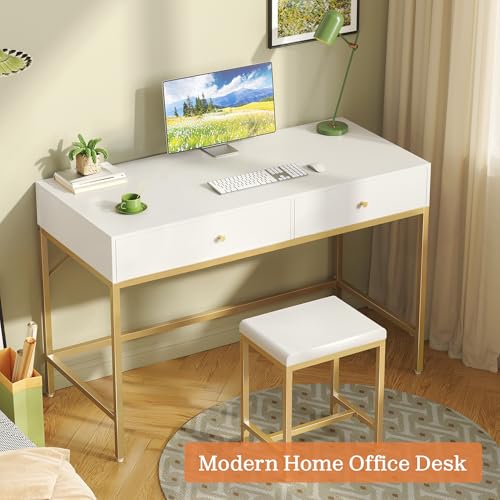 White and Gold Desk with 2 Drawers Y179748