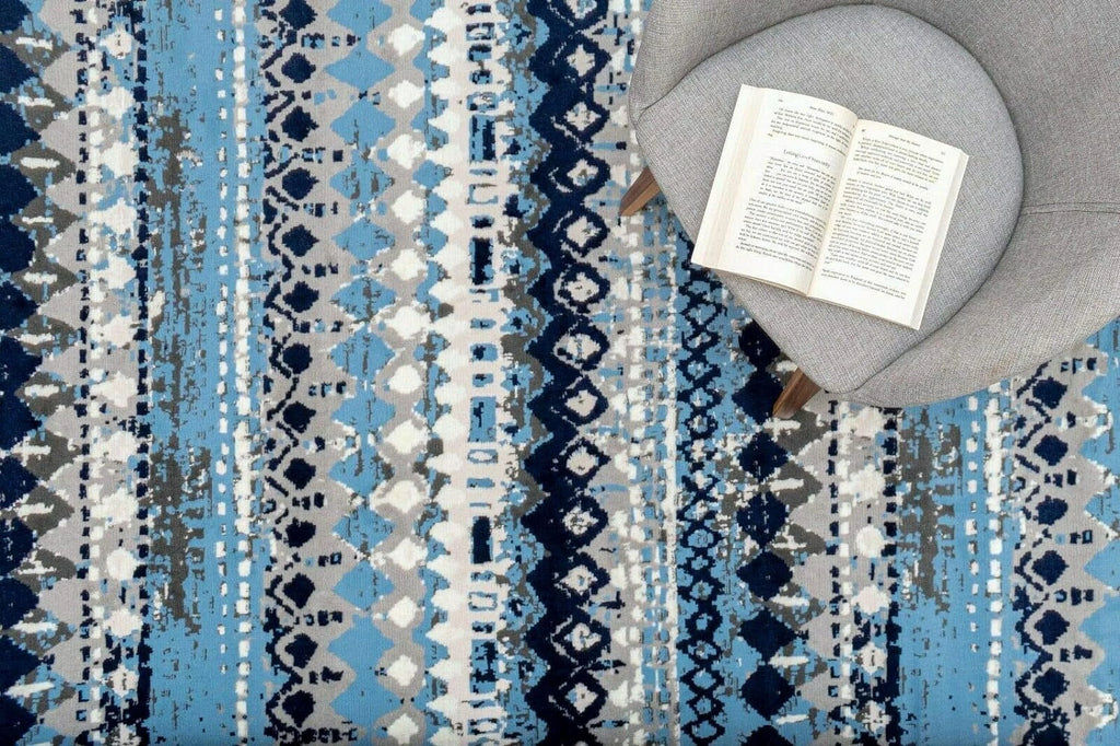 Light Blue Geometric Pattern Rug D500