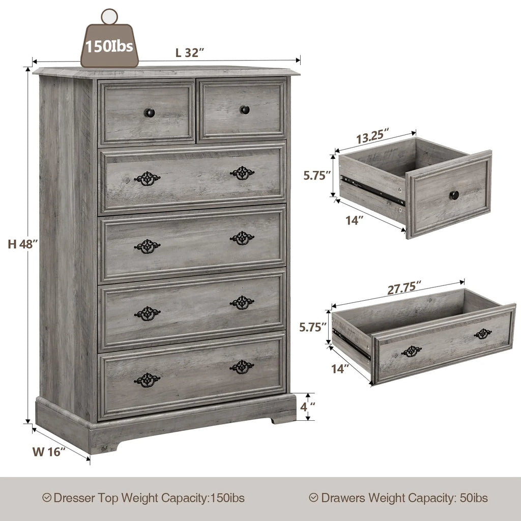 Grey 6 Drawer Wood Dresser I68346