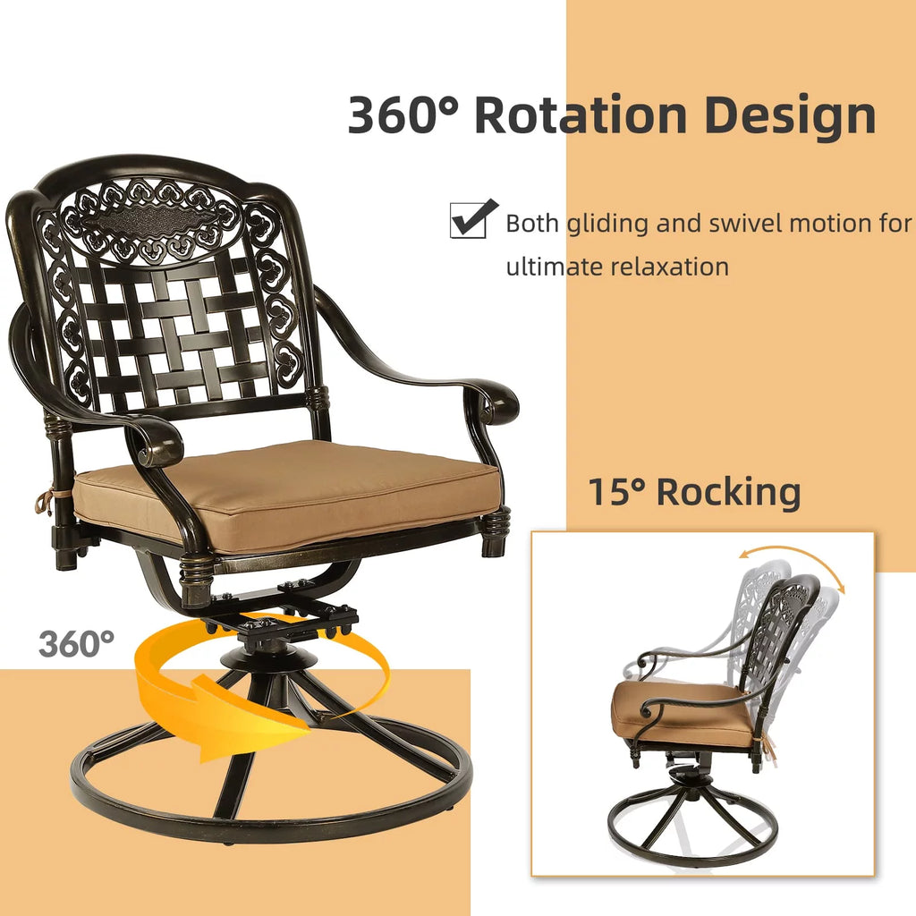 5 Piece Cushioned Swivel Rocking Patio Dining Set with 35.2" Round Table Y28049