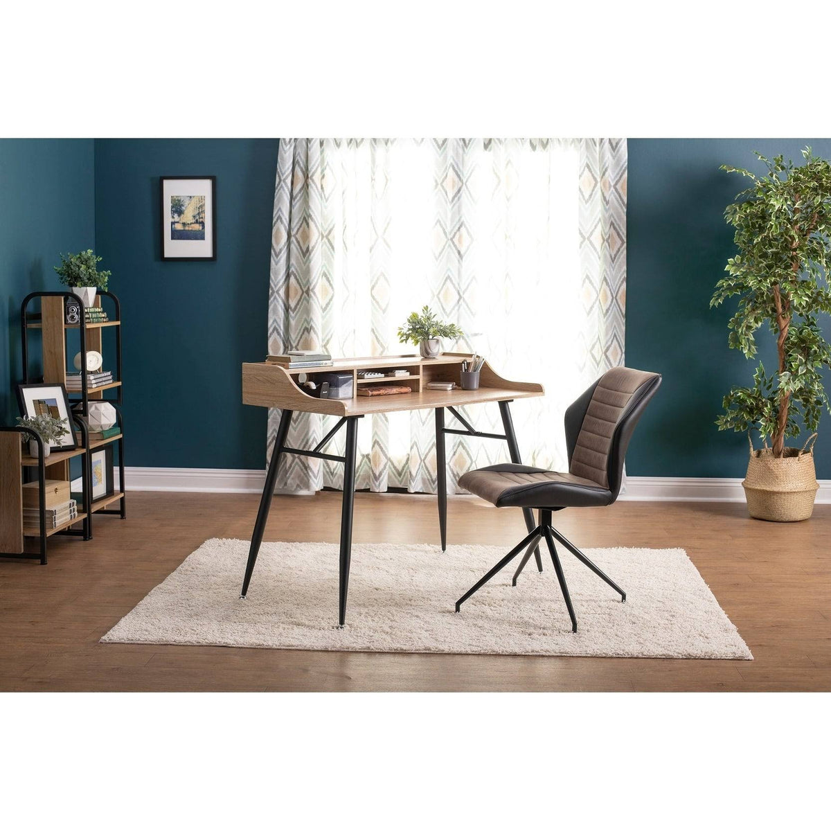 Black Brown Swivel Accent Chair with Metal Base S92755