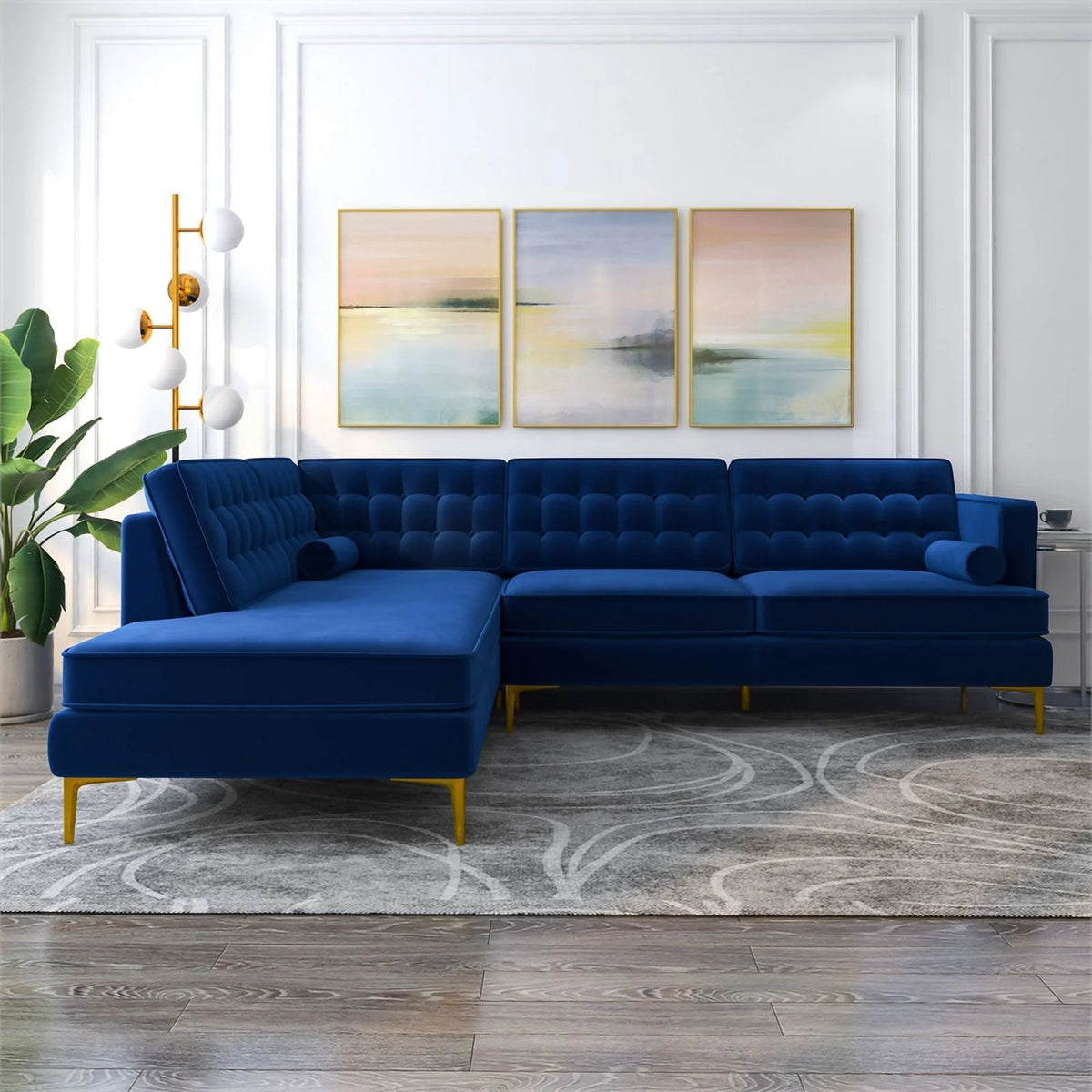 Blue Velvet Left-Facing Sectional W749215