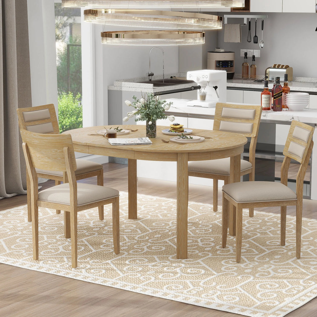 5 Piece Extendable Dining Table Set with 4 Upholstered Chairs Y363