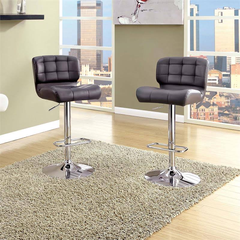 Gray Faux Leather Adjustable Barstool Set of 2 J459