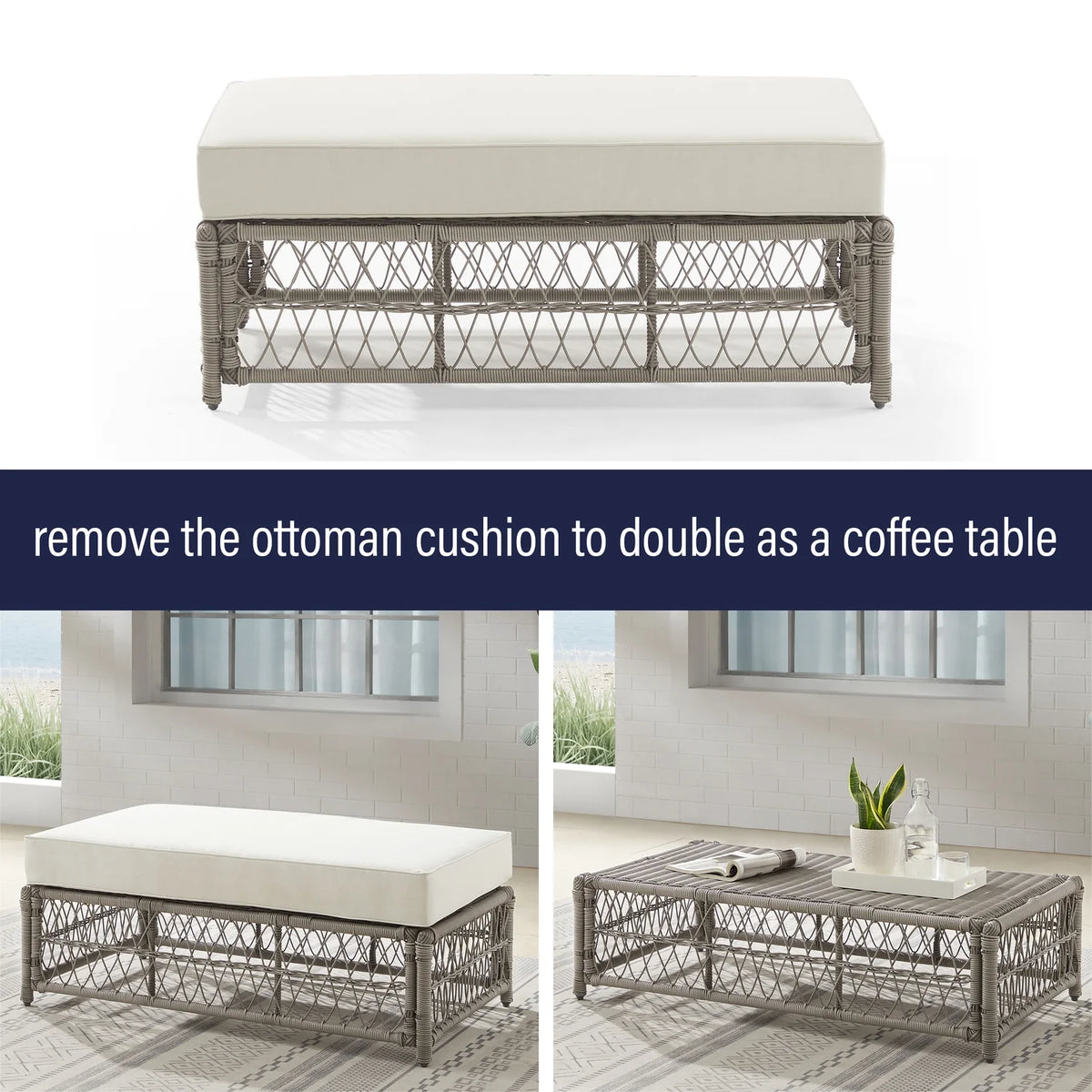 Outdoor Wicker Coffee Table Ottoman L96636