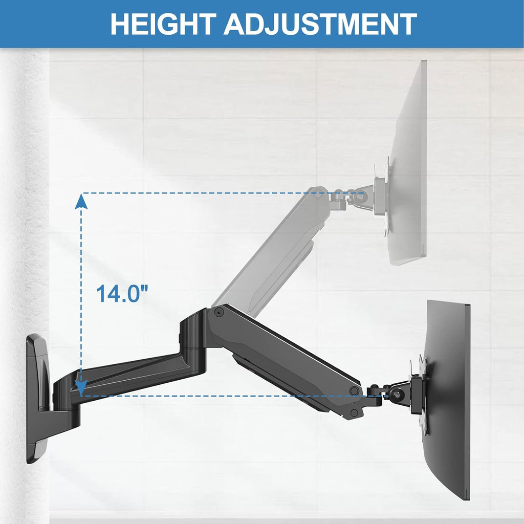 Single Wall Monitor Mount, Fully Adjustable Ultrawide Wall Mounted Monitor Arm, Full Motion Computer Wall Mount with Extendable Arm, Pack of 2 R104075