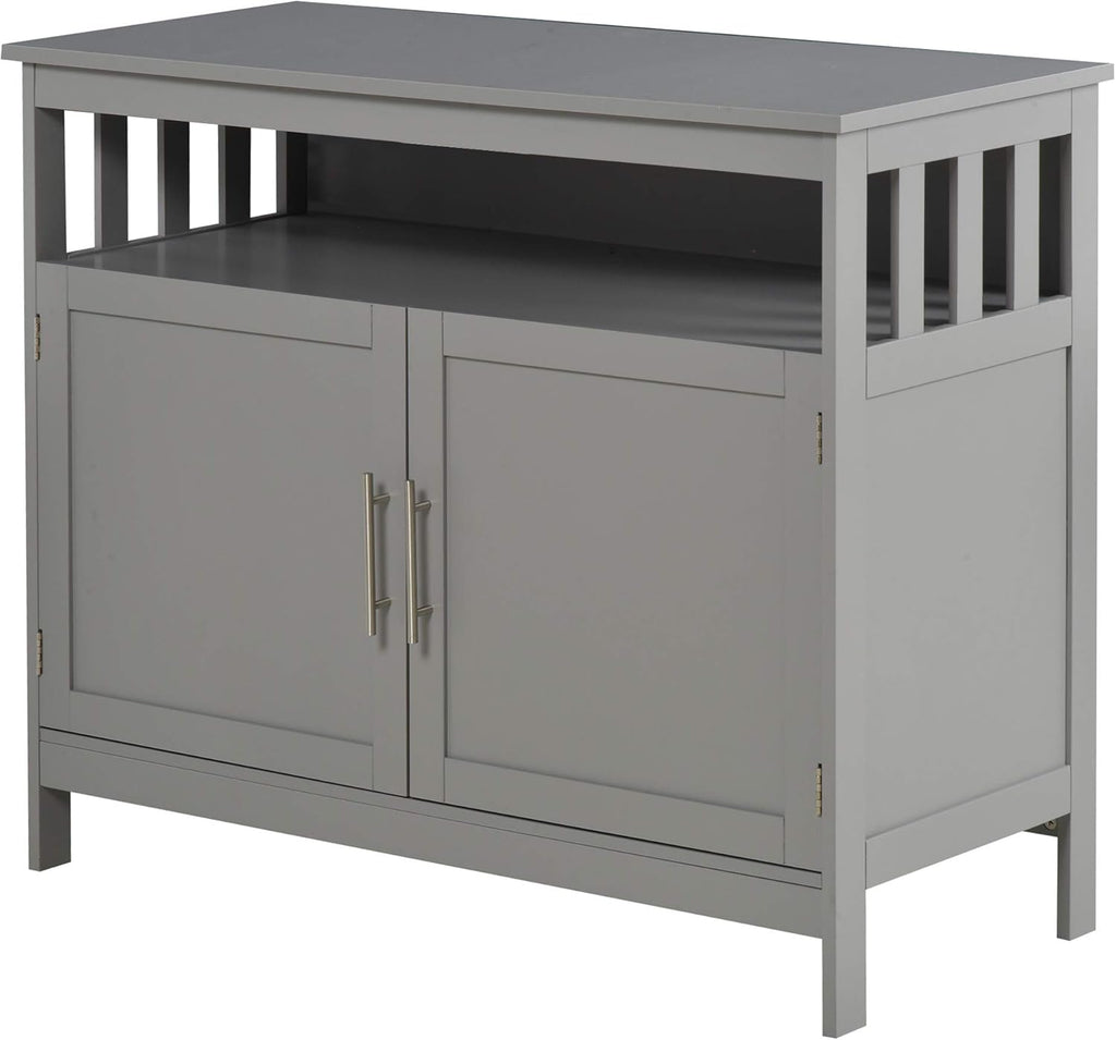 White Wooden Kitchen Console Table with 2-Level Cabinet and Open Shelf W269