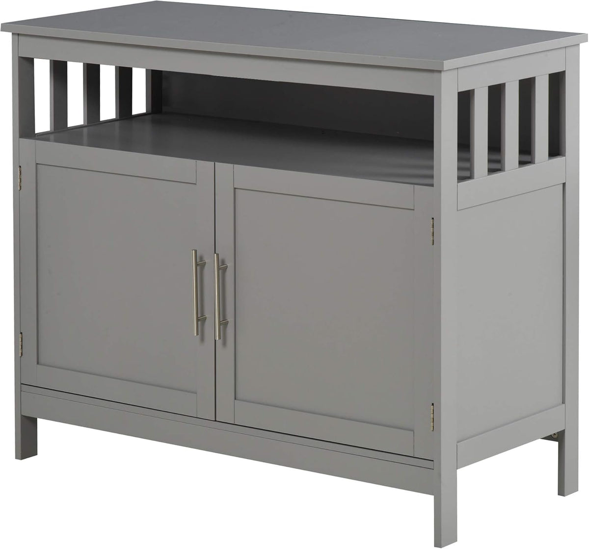 White Wooden Kitchen Console Table with 2-Level Cabinet and Open Shelf W269