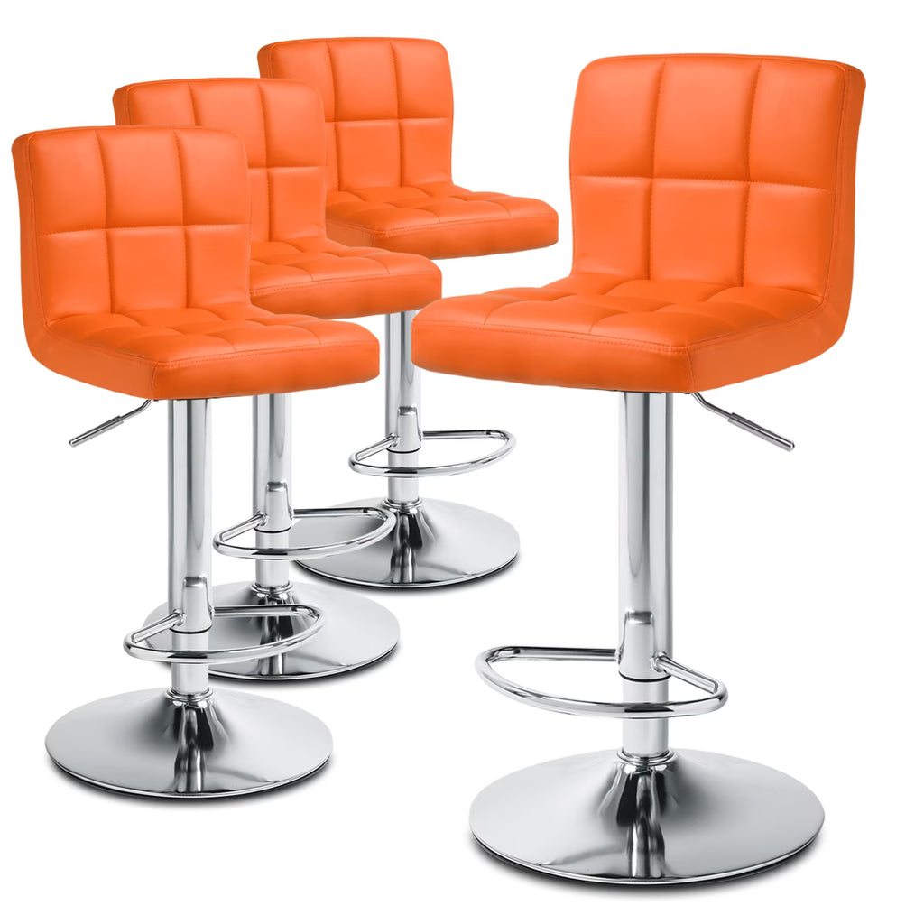 Set of 4 Adjustable Swivel Bar Stools Faux Leather, Orange N397