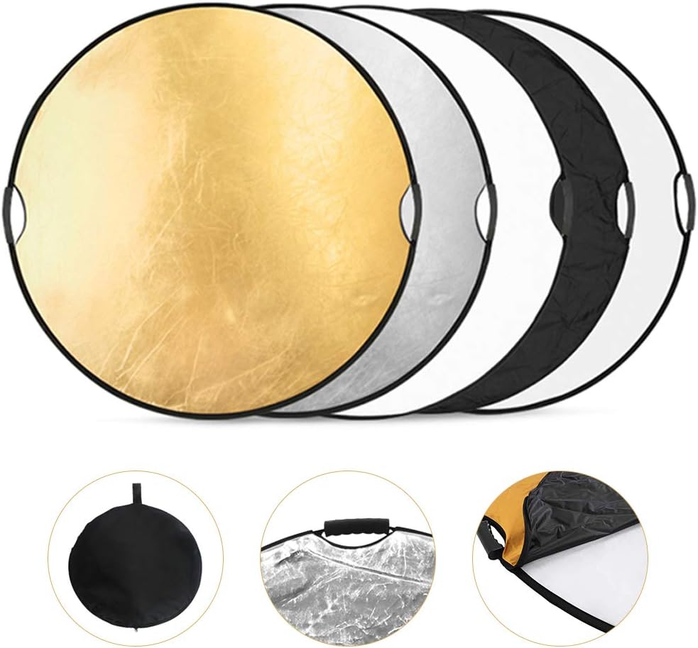 5 in 1 Collapsible Reflector Set with 2 Handles and Carrying Bag Gold Silver White Black Transparent (23.6in) J317368