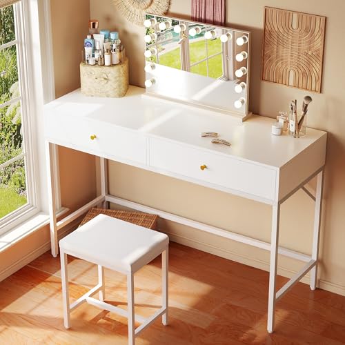 White and Gold Desk with 2 Drawers Y179748