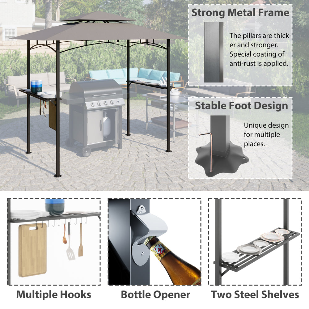 Patio BBQ Grill Gazebo Canopy with 2 Tier, Flame Retardant Cover Y854