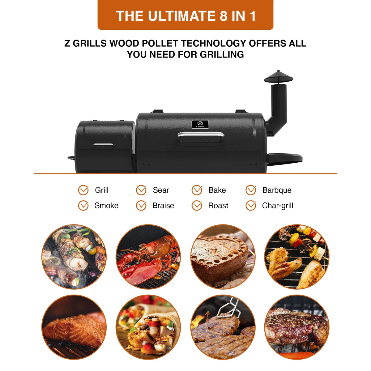 Wood Pellet Grill & Smoker 8-in-1 Black I892816