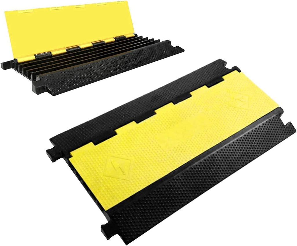 36x20x2” 5 Channel Rubber Cable Protector with Yellow Flip-Open Top Cover I252279