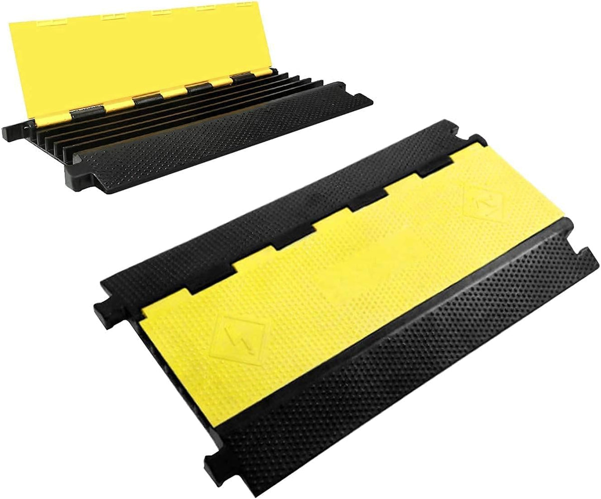 36x20x2” 5 Channel Rubber Cable Protector with Yellow Flip-Open Top Cover I252279