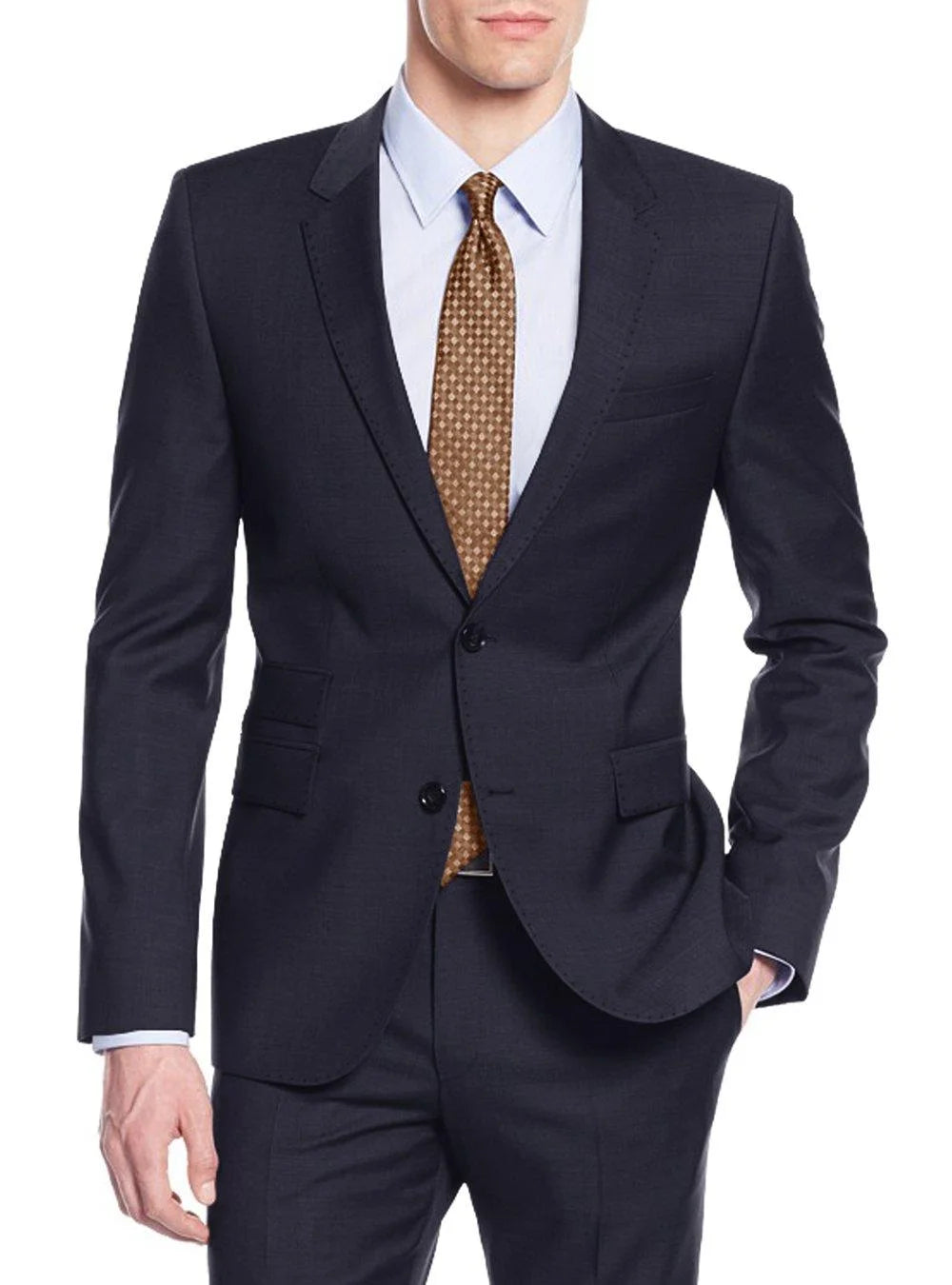 Navy Men's Two Button 2 Piece Suit Jacket Q575986