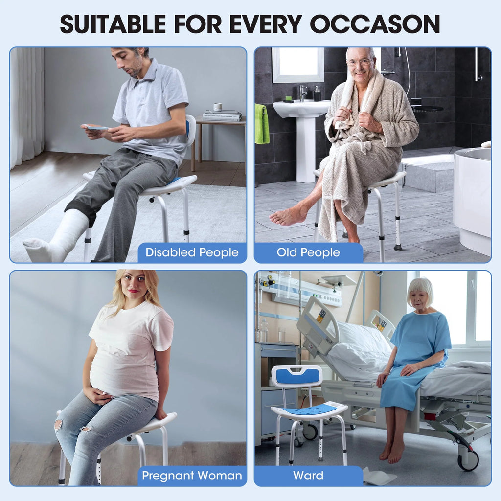 Bath and Shower Chair with Back and Padded Armrests, Height Adjustable E286