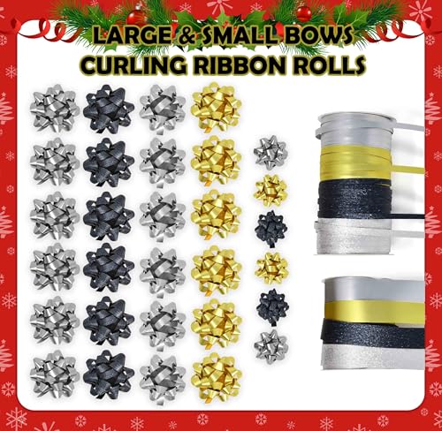 32 Pcs Multi Colored Gift Bows and 8 Curling Ribbon Rolls X507