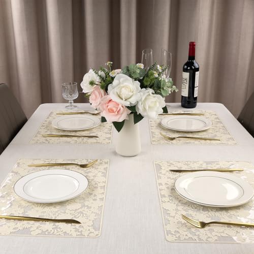 Gold Placemats Set of 6 Rectangle Vinyl Table Mats U3946