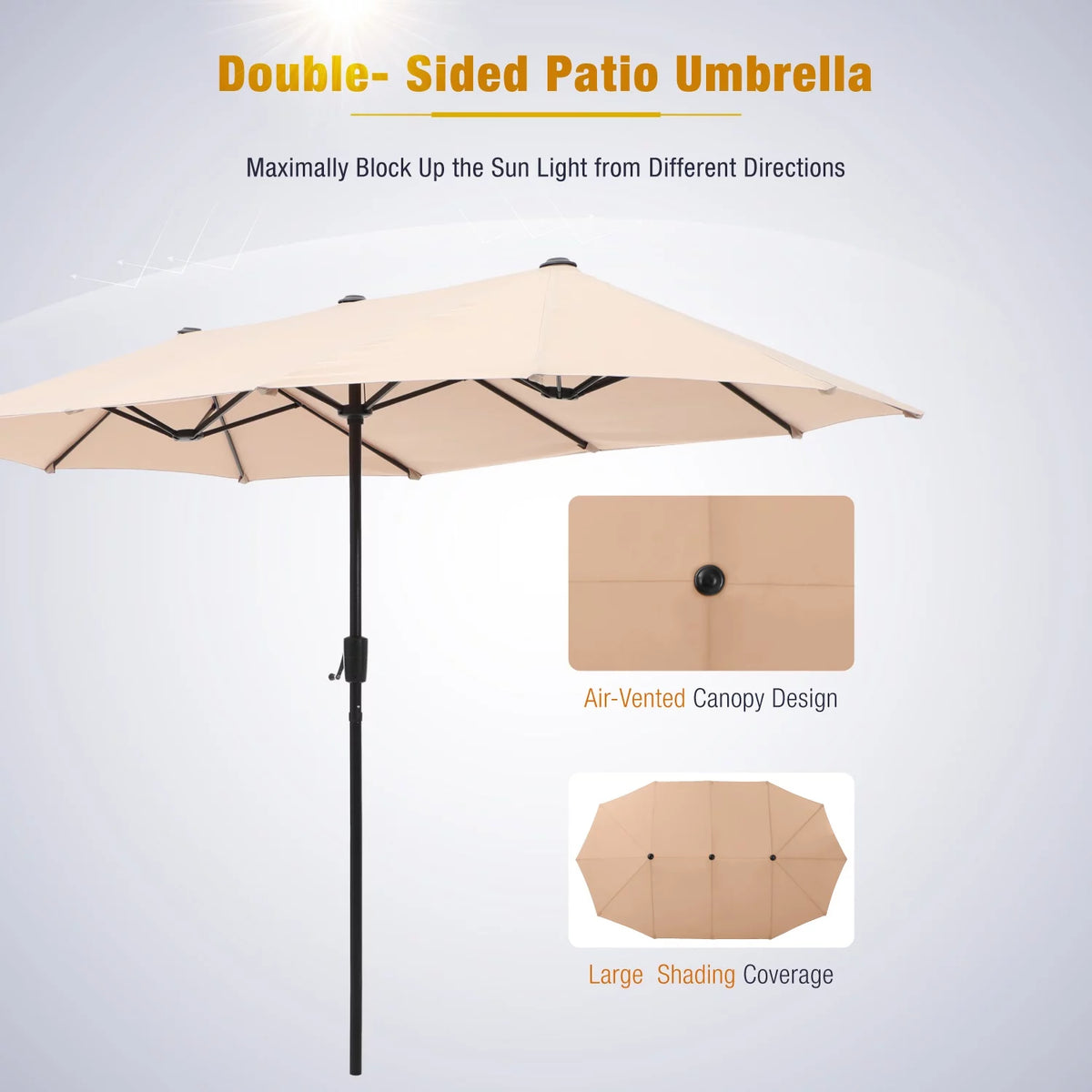 13 ft Double Sided Beige Patio Umbrella G710073
