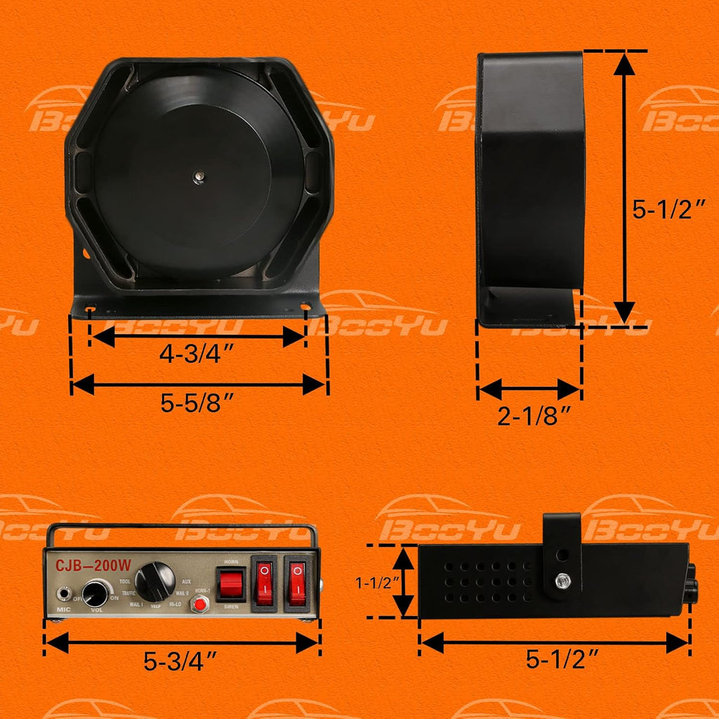 12V 200W 9 Tones Police Warning Emergency Siren PA System with Handheld Microphone V567129