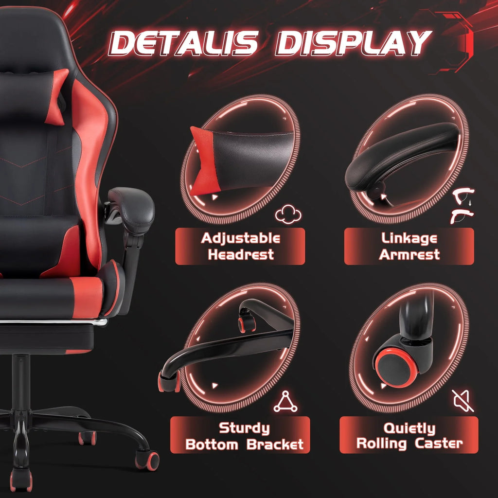 White PU Leather Massage Gaming Chair with Footrest E50810