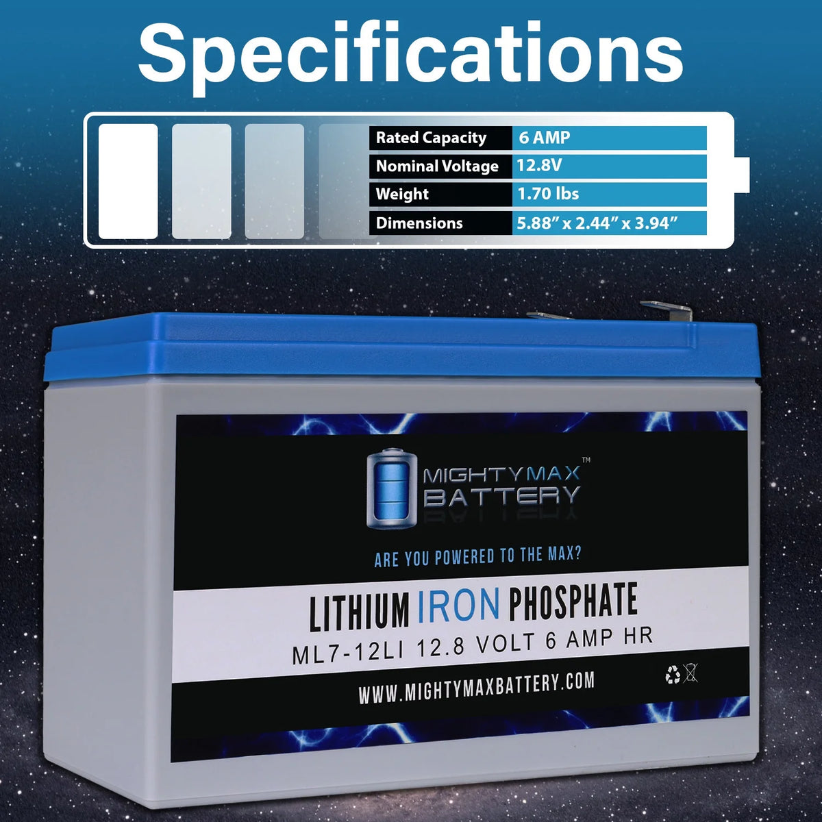 12V 7AH Lithium Replacement Battery P991