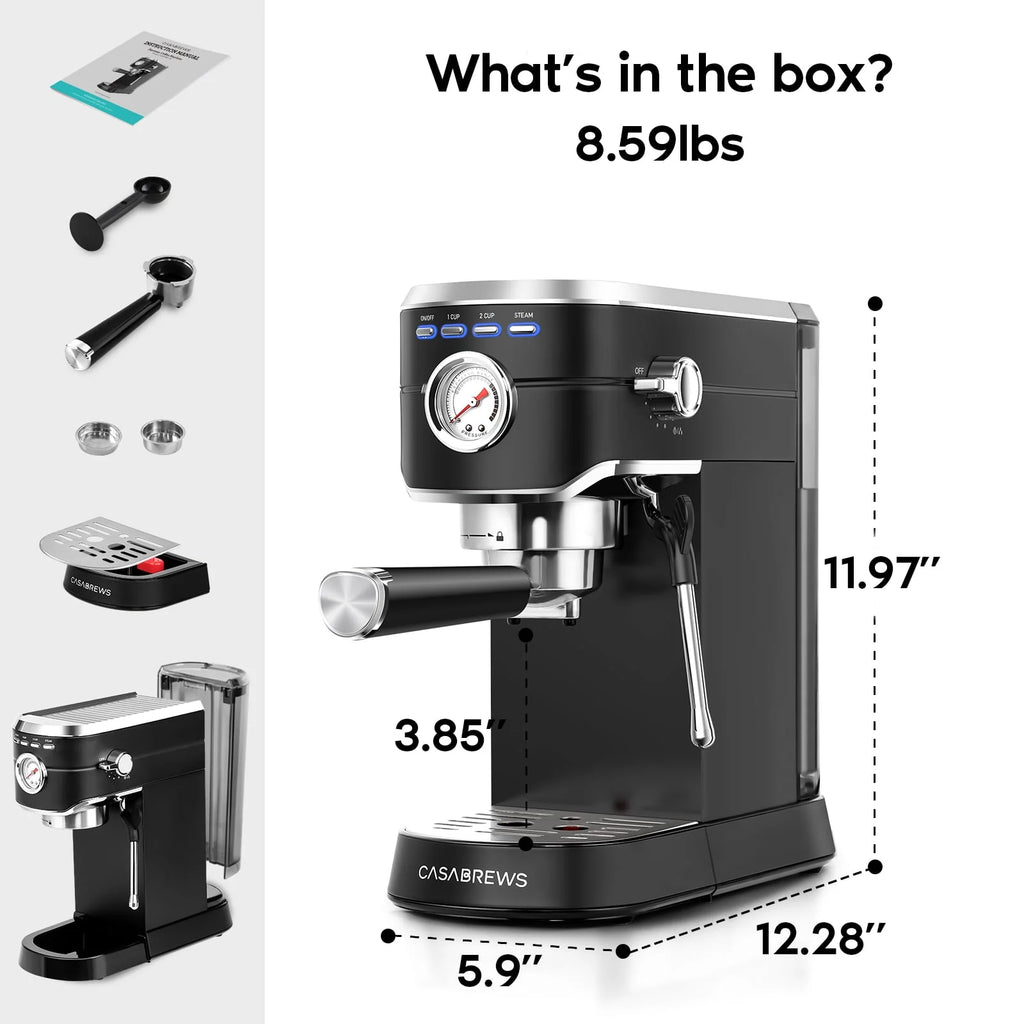 20 Bar Espresso Machine with Milk Frother Steam Wand, Stainless Steel Q7496